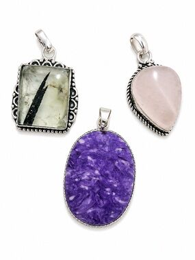 Sterling Silver Purple Oval Stone Pendant Set Of (3)- Women Jewelry